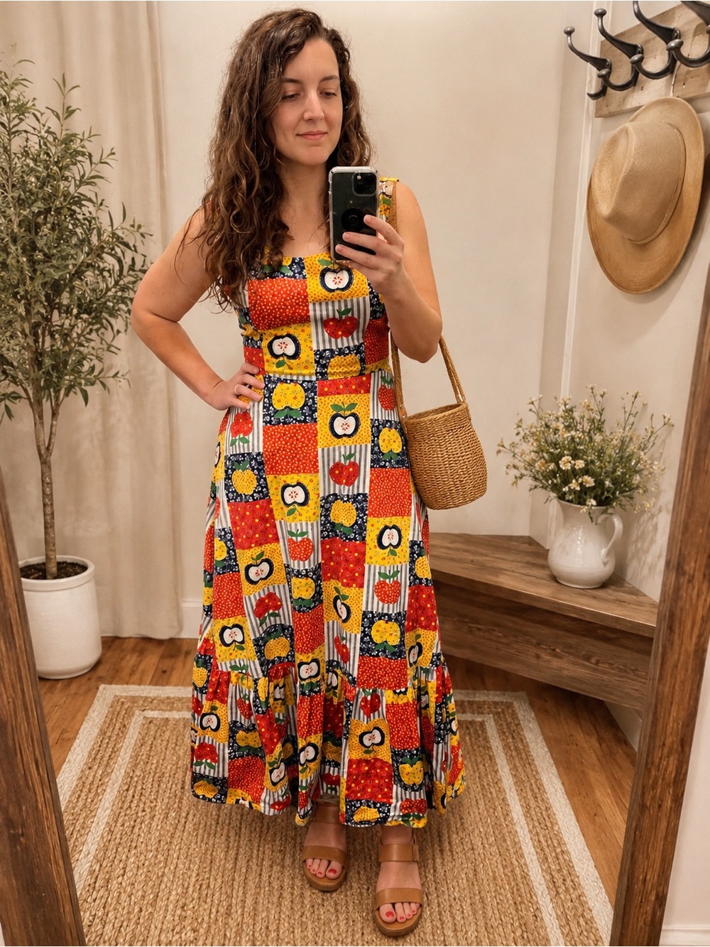 Sleeveless Patchwork Floral Maxi Dress in Red and Yellow